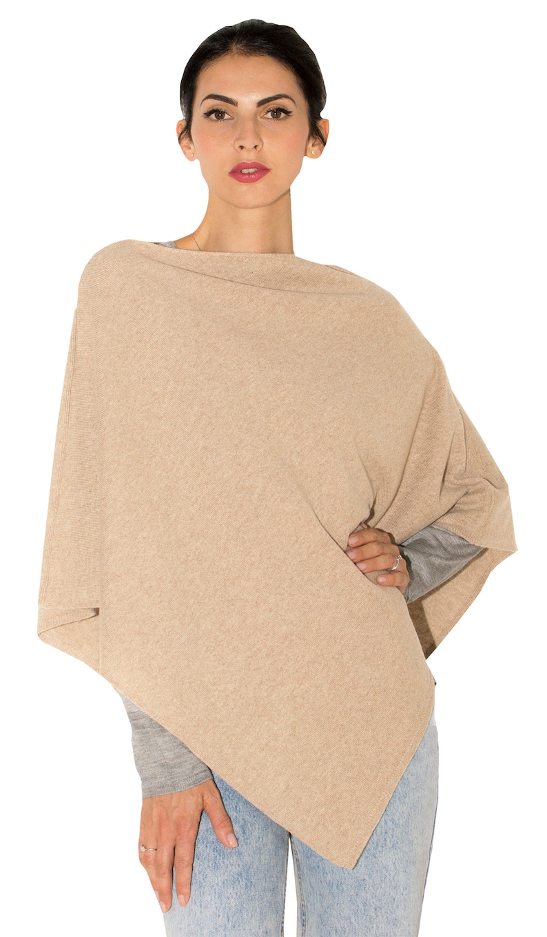 Poncho en mélange de cachemire Cape en cachemire pour femmes / Pardessus en mélange de cachemire pour femmes Fabriqué en Italie Tan