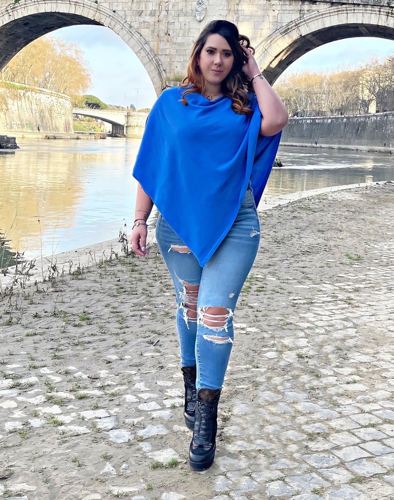 Poncho in Pure Cotton Royal Blue