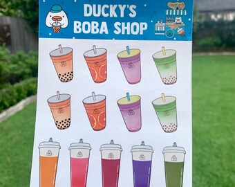 Cute Boba Stickers l Boba Sticker Sheet l Ducky's Boba Shop Sticker Set l Boba Milk Tea Stickers l Boba Journaling Stickers
