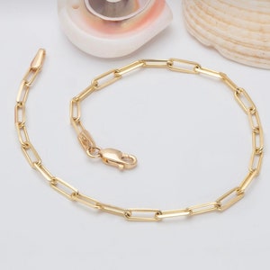 14K Solid Gold Paper Clip Bracelet, Paperclip Bracelet, Gold Link Bracelet, Paperclip Chain Gold, Christmas Gift, Mother’s Day Gift
