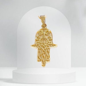 14K Solid Gold Hamsa Necklace, Fatima Hand Necklace, Hand of Fatima Necklace, Gift For Mom, Birthday Gift, Inspirational Quote , Jewelry