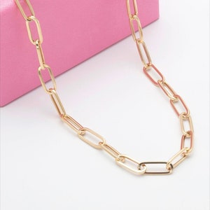 Paper Clip Necklace, Italian 14K Gold Paperclip Chain Necklace, Paperclip Chain, Gold Paper Clip, Layering Necklace, Mother&#39;s Day Gift
