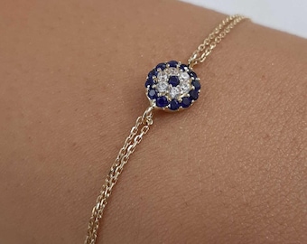 Evil Eye Bracelet,14K Solid Gold Evil Eye Bracelet,Protection Bracelet,Charm Bracelet,Good Luck Bracelet,Beaded Bracelet,Valentines Day Gift