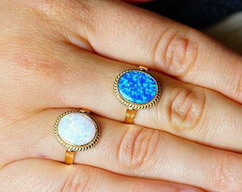 Opal Schmuck, 14K Solid Opal Goldring, Opal Ring, Minimalistischer Ring, Weißer Opal Gold, Edelstein Ring, Gold Blauer Opal Ring, Muttertagsgeschenk