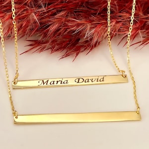 14K Solid Gold Bar Necklace, Personalized Gold Bar, Dainty Necklace, Name Necklace, Mothers Day Gift, Custom Engraved Name Necklace