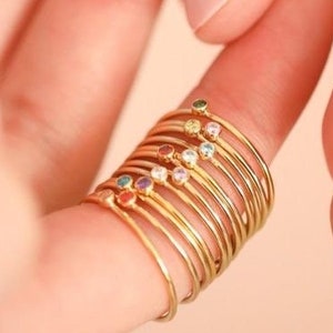 Anello portafortuna in oro massiccio 14K, gioielli portafortuna personalizzati, anello portafortuna impilabile, anello con pietre preziose, anelli per donne, regalo di Natale