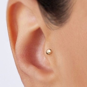 Tragus Earring Flat Back, 14K Solid Gold Tragus Earring, Helix Earring Stud, Ball Earrings 14K, Piercing Stud, Christmas Gifts Jewelry