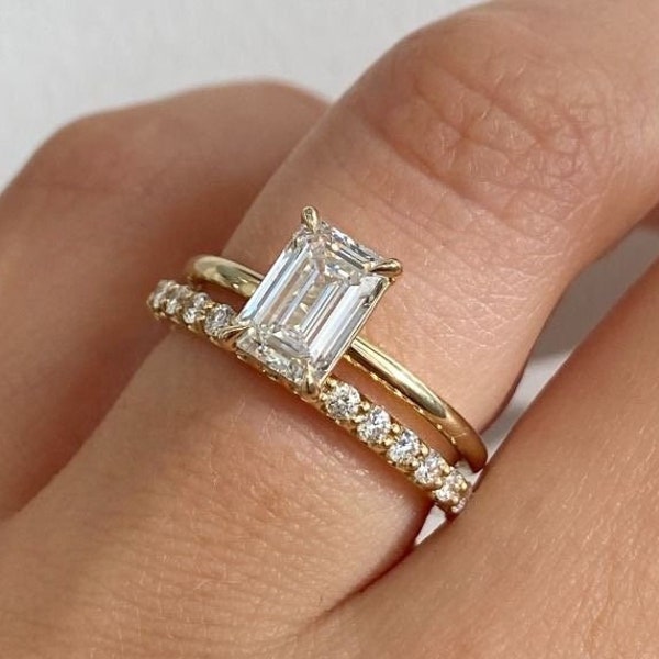 3ct Emerald Cut Moissanite Engagement Ring, Emerald Cut Engagement Ring 14K, Emerald Cut Ring, Wedding Promise Ring, Emerald Cut Wedding