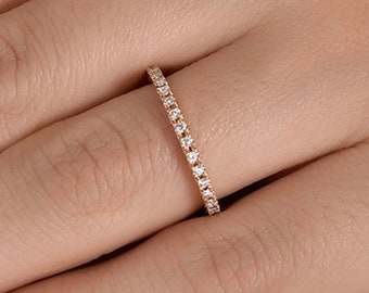Micro Pave Eternity Diamond Ring / 14k Gold Micro Pave Wedding Ring / Full Eternity Stacking Ring / 1.0MM Ring / Valentine's Day Gift