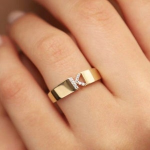 Anillo de letra de oro, anillo inicial de oro sólido de 14K, anillo personalizado, anillo de nombre, anillo inicial mínimo, anillo personalizado, oro, regalo de San Valentín
