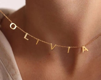 Collar con letras de oro de 14 quilates, joyería con iniciales personalizadas