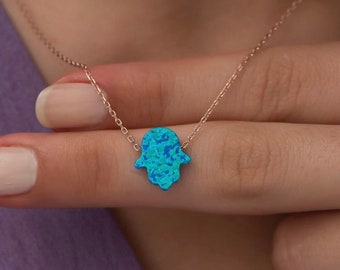 Hand van Fatima ketting, gouden opaal ketting, 14K massief gouden opaal Hamsa ketting, Hamsa ketting, Hamsa ketting Opaal, Moederdag Cadeau