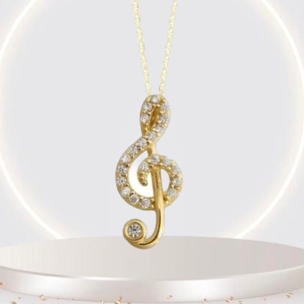 14K Solid Gold Violinschlüssel Halskette, Violinschlüssel Halskette Gold, Musik Anhänger, Musik Note Halskette, Geschenk für Musiker, Musik Charm