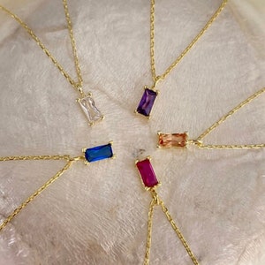 14K Solid Gold Baguette Birthstone Necklace / Minimalist Birthstone Necklace / Baguette Necklace / Birthstone Necklace / Christmas Gift