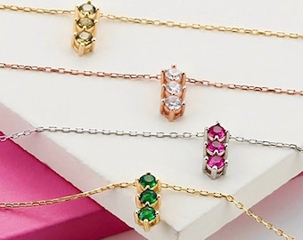 Colar com pedra de nascimento em ouro maciço 14K, colar, colar com pedra de nascimento personalizado, joias personalizadas, presente para ela, joias para presente de Natal