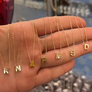 14K Solid Gold Initial Necklace, Real Gold Letter Pendant, Personalized Gold Necklace for Women, Dainty Minimalist Jewelry Gift