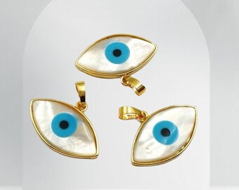 White Evil Eye Bead, Brass Evil Eye Charm, Turkish, Turquoise stone, Evil Eye Bead Necklace, Evil Eye Bead Necklace, Evil Eye Jewelry