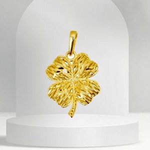 14K Solid Gold Four Leaf Clover Pendant, Real Gold Lucky Charm Necklace, Fine Gold Clover Jewelry for Women, Minimalist Good Luck Pendant