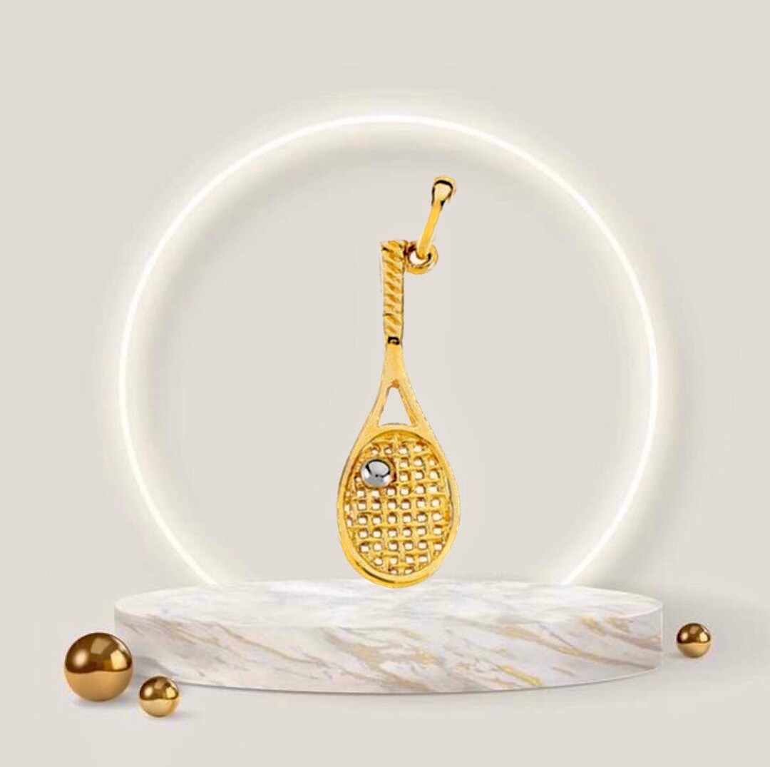 Tennis Racket Necklace, 14K Solid Gold Tennis Racquet Necklace, Sport's ...