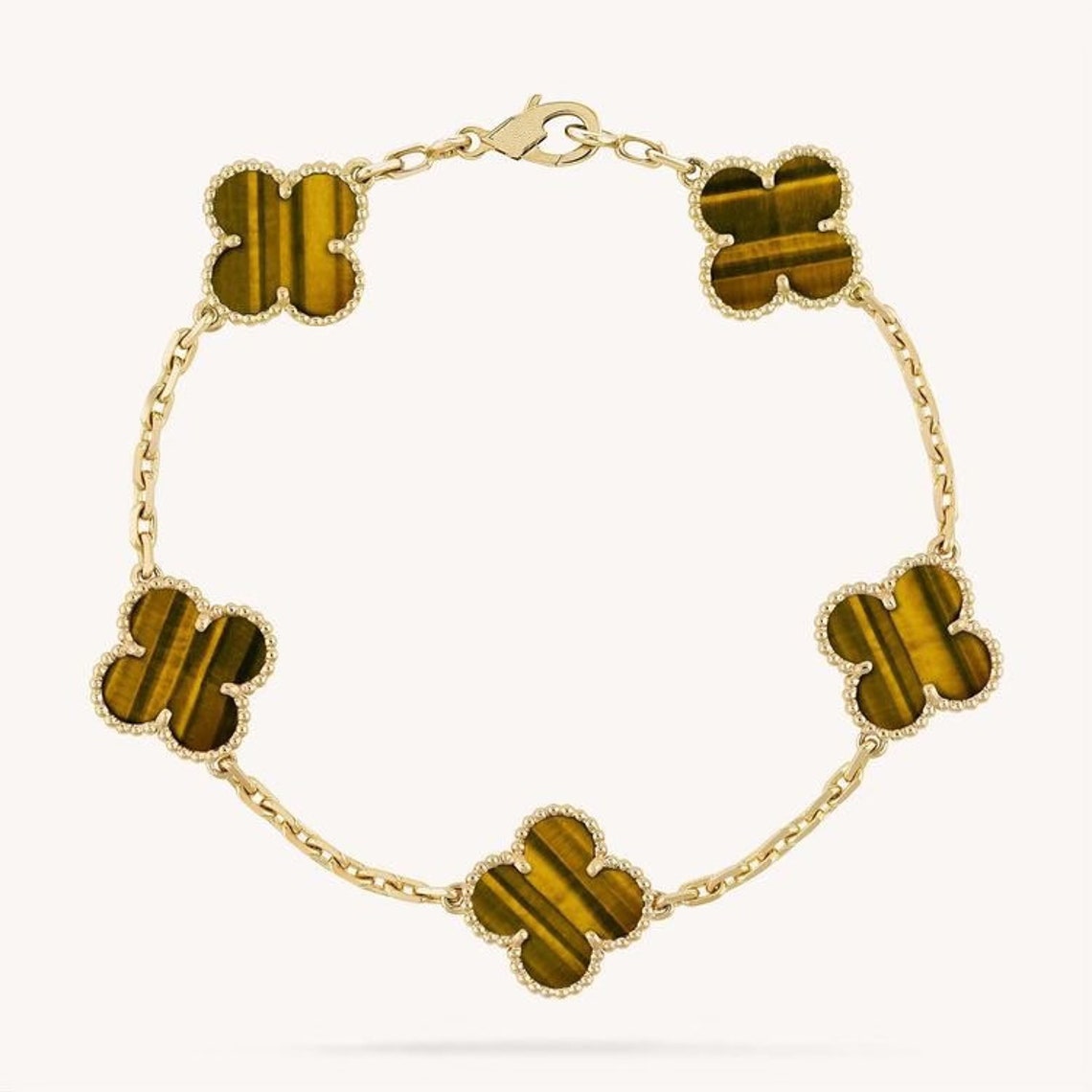 14K Solid Gold Four Leaf Clover Bracelet Four Leaf Green Etsy