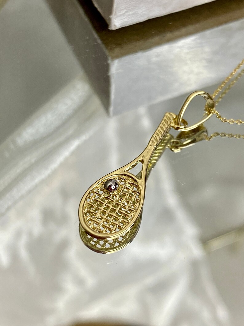 Tennis Racket Necklace, 14K Solid Gold Tennis Racquet Necklace, Sport's ...