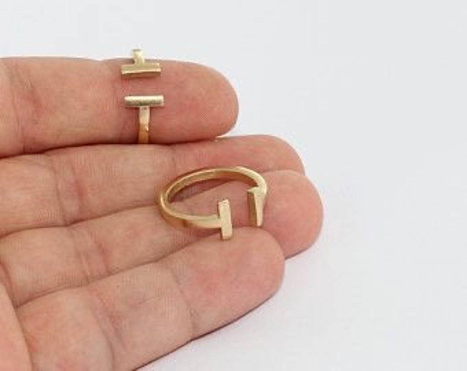14K Solid Gold T Bar Ring Tiffany design T Ring Stacking Etsy
