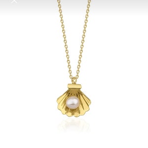 Pearl Oyster Necklace, 14K Solid Gold Seashell Pearl Necklace, Gold Shell Pendant, Oyster Pendant, Pearl Necklace, Best Gift, Christmas Gift