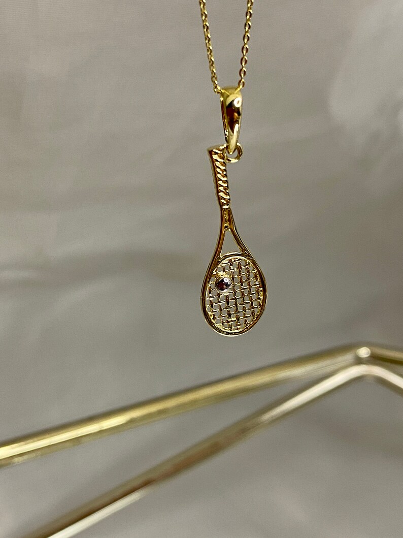 Tennis Racket Necklace 14K Solid Gold Tennis Racquet Etsy