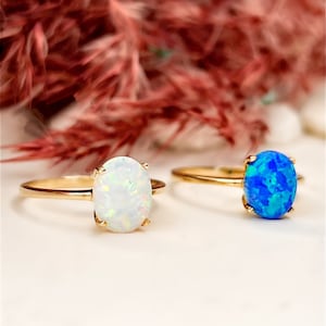 14K massief opaal gouden ring, opaal sieraden, witte opaal ring, blauwe opaal ring, opaal gouden ring, witte opaal gouden ring, Valentijnsdagcadeau