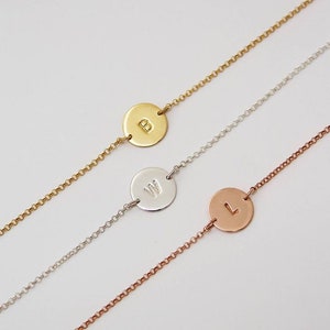 Charm Bracelet, Coin Jewelry, Personalized Initial Bracelet, 14K Gold Disc Bracelet, Dainty Bracelet, Gold Bracelet, Valentine&#39;s Day Gift