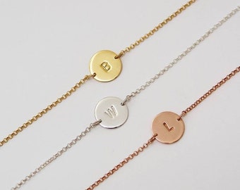 Charm Bracelet, Coin Jewelry, Personalized Initial Bracelet, 14K Gold Disc Bracelet, Dainty Bracelet, Gold Bracelet, Valentine&#39;s Day Gift
