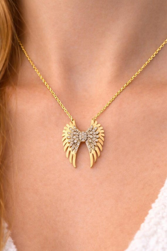 Angel Wing Necklace,14K Solid Gold Angel Wing Necklace, Angel Necklace, Gifts For Her, Memorial Necklace,Women Gift, Gold Angel Necklace