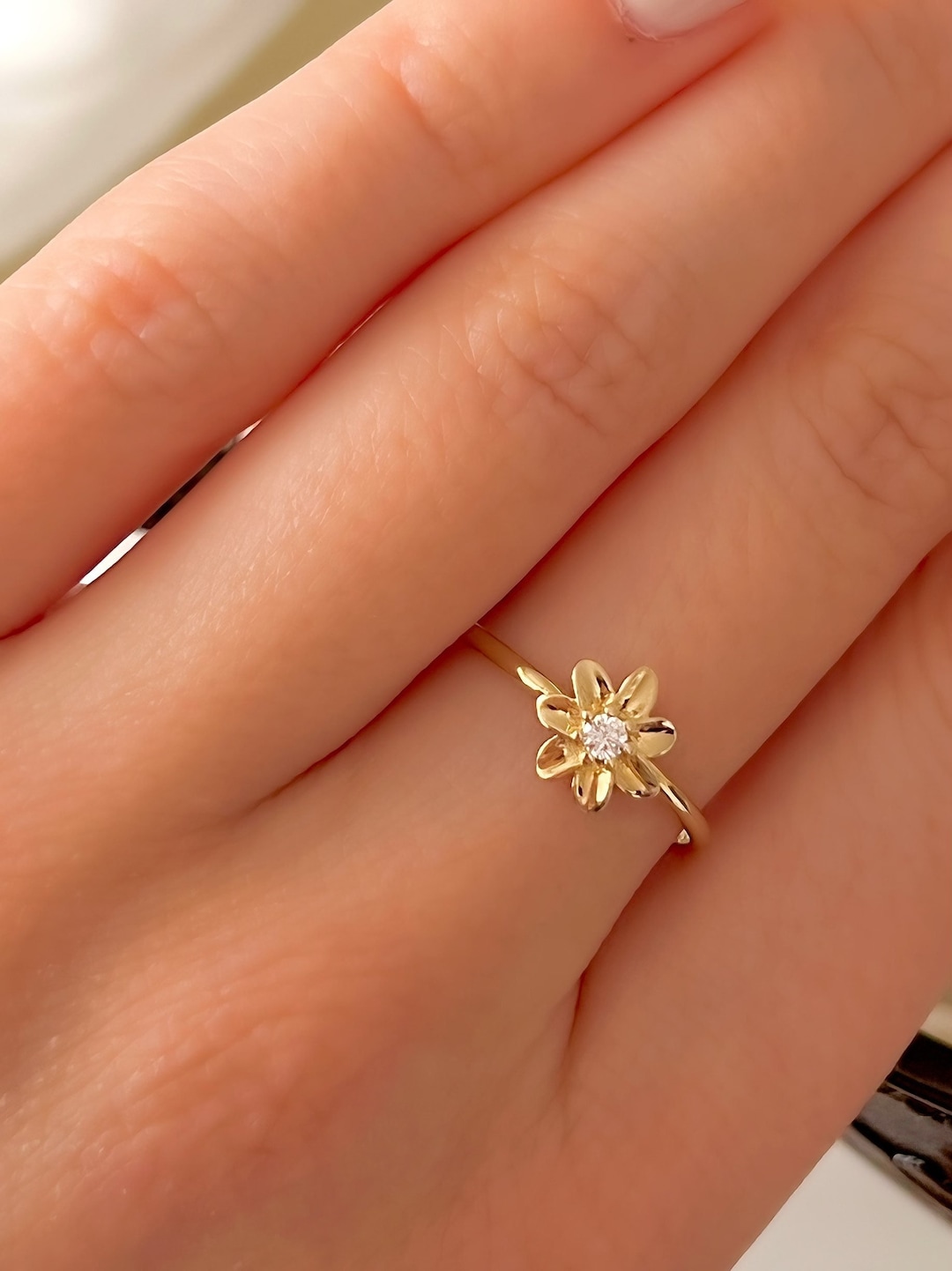 ★daisy★♡14kgf Flower Rings for Women, 14K Solid Gold Daisy Ring, Tiny Daisy