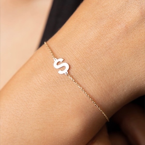14K Massivgold Buchstabenarmband, Anfangsarmband Paar, Buchstabenarmband, Namensarmband, Benutzerdefinierte Freundschaftsarmbänder, Valentinstagsgeschenk