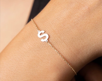 14K Solid Gold Letter Bracelet, Initial Bracelet Couple, Letter Bracelet, Name Bracelet, Custom Friendship Bracelets, Valentine&#39;s Day Gift