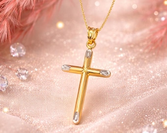 Cross Necklace, 14K Solid Gold Cross Necklace, Religious Necklace, Cross Necklace, Minimalist Religious Necklace, Mother's Day Gift