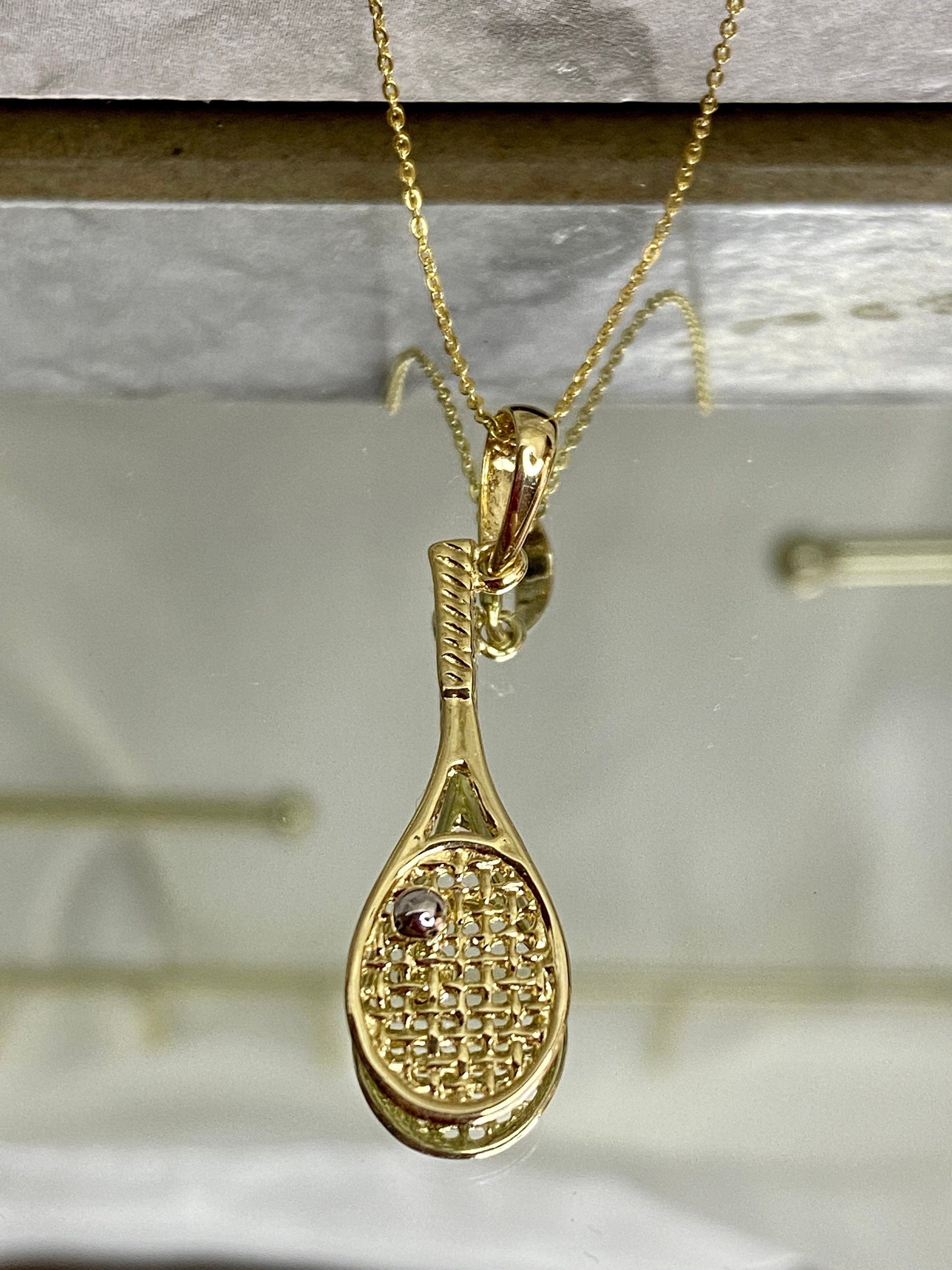 14K Solid Gold Tennis Halskette TennisSchläger Halskette Etsy