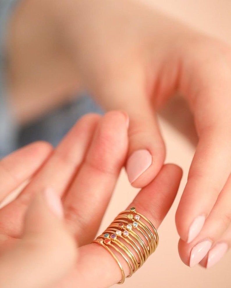 14K Solid Gold Birthstone Ring Custom Birthstone Jewelry Etsy