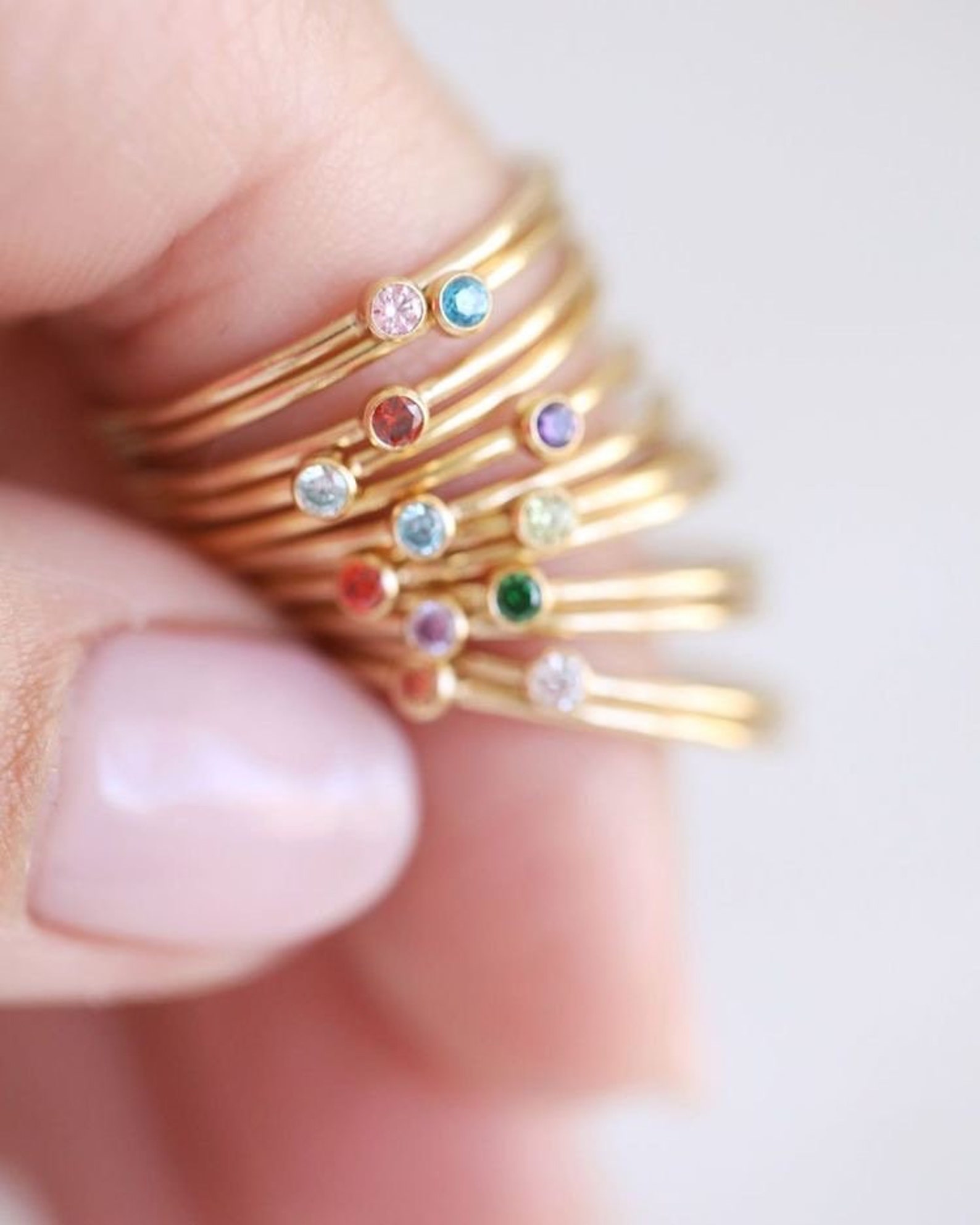 14K Solid Gold Birthstone Ring Custom Birthstone Jewelry Etsy