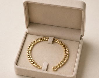 Pulsera cubana de Miami de oro macizo de 14 quilates y 6 mm, pulsera de cadena gourmet, regalo de lujo para ella o para él, joyería fina de oro.