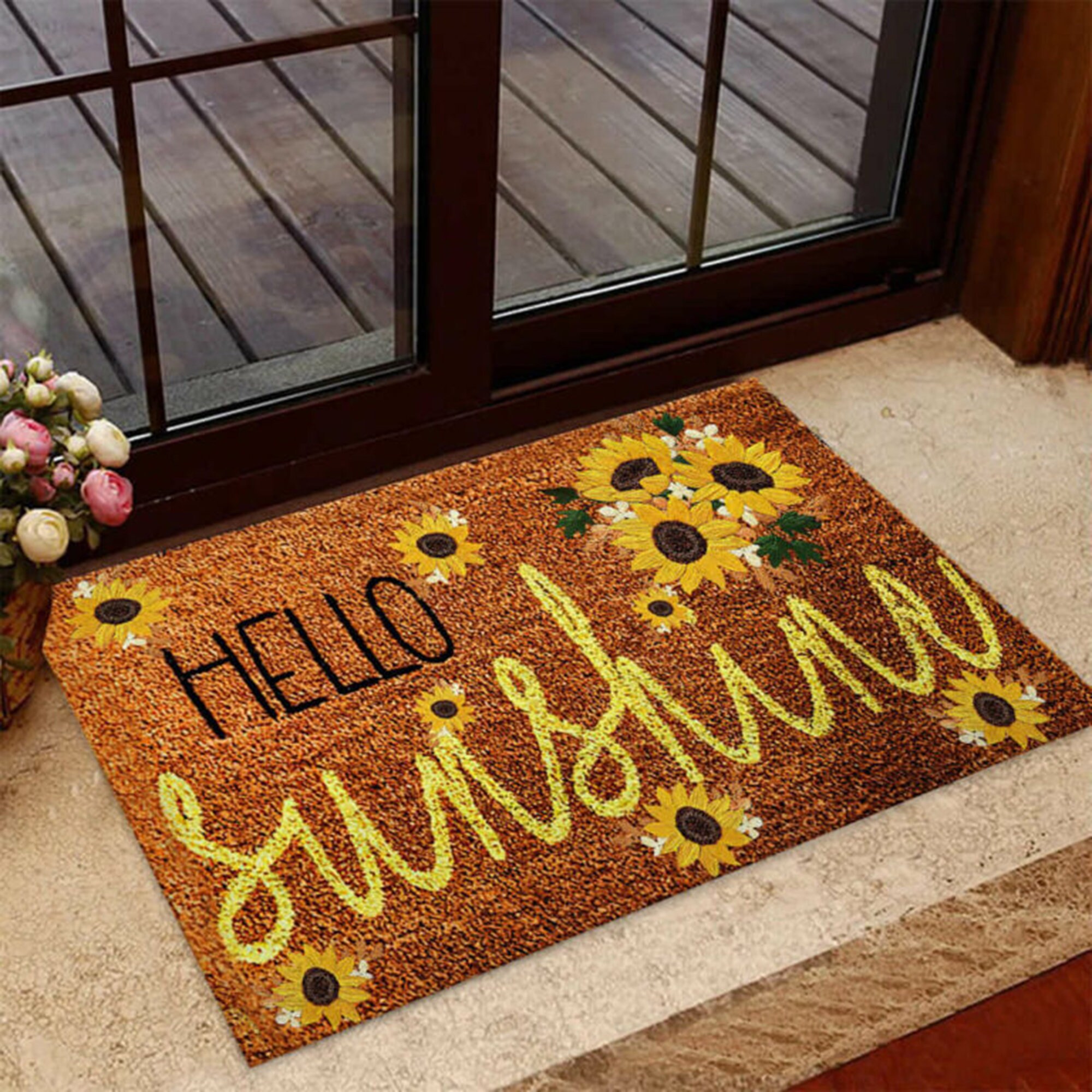 Hello Sunshine Sunflower Door Mat Sunflower Doormat Funny Etsy