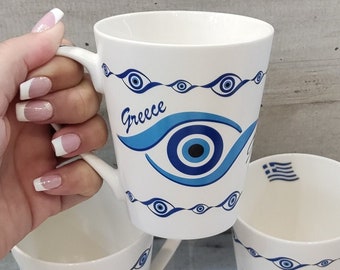 Greek Mug with Evil Eye - Greek Eye - Greece - Mykonos Mug - Santorini Mug - Gifts from Greece - Mug with Evil Eye - Evil eye Cup - Evil Eye