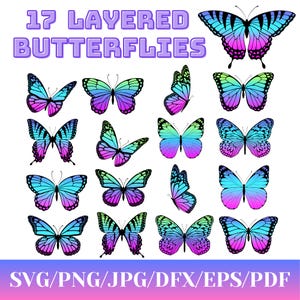 Papillon SVG, Paquet de papillons PNG en couches svg pdf DXF, Clipart de papillon, Papillon monarque, Tatouage de papillon, Fichiers Cricut