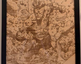Invincible Mark Grayson Framed Wood Engraving Image Comics