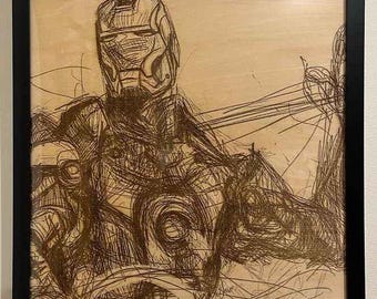 Iron Man Framed Wood Engraving Robert Downey Jr. Marvel Super Hero