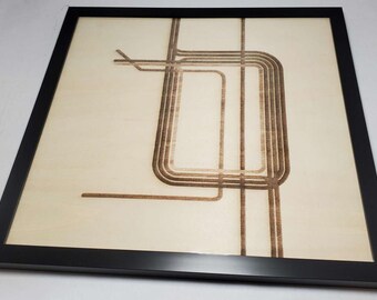 Chicago Loop Map Wooden Engraving 12x12 Framed