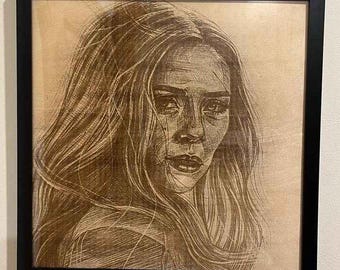 Scarlet Witch Framed Wood Engraving Elizabeth Olsen Marvel Superhero