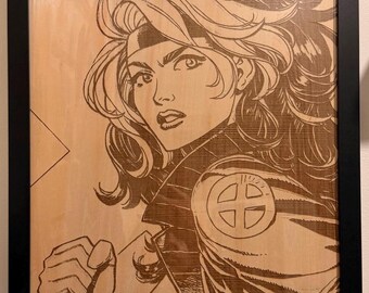 Rogue Framed Wood Engraving Marvel Super Hero