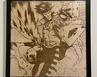 Gambit Framed Wood Engraving Marvel Super Hero