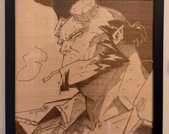 Hellboy Framed Wood Engraving